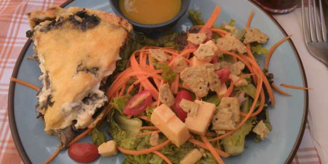 Torta no Quintal - Torta de cinco cogumelos com meia porção de salada Torta de cinco cogumelos com meia porção de salada