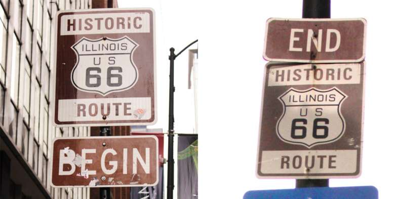 Placas da Rota 66 em Chicago