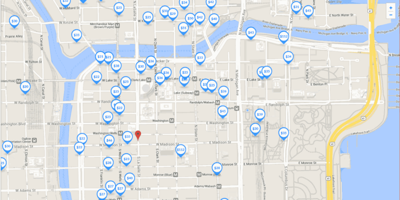 O preço para estacionar em Chicago pode variar muito, especialmente ao redor da Magnificent Mile e do Millennium Park