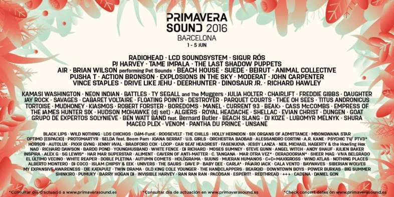 Programação do Primavera Sound Festival 2016 em Barcelona