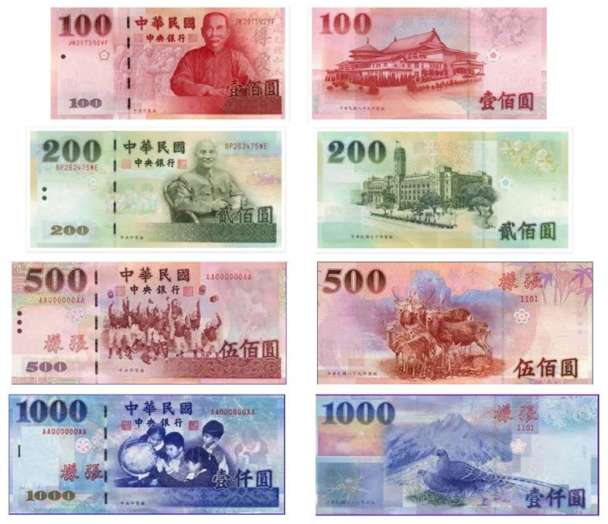 Amostra do dinheiro de Taiwan, o New Taiwan Dollar Amostra do dinheiro de Taiwan, o New Taiwan Dollar