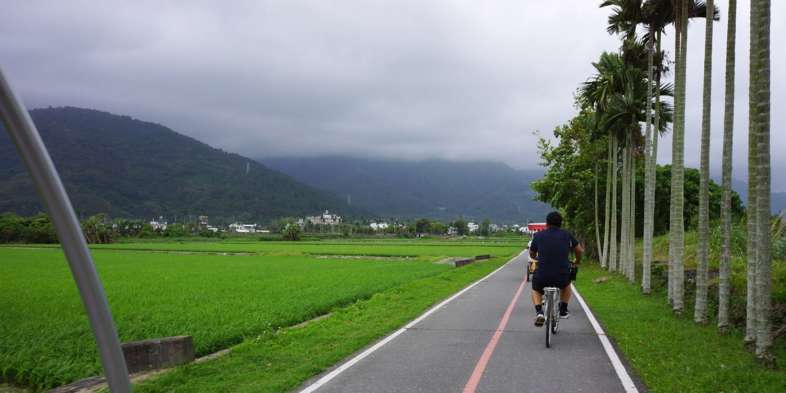 Andando de bicicleta ao lado dos arrozais de Taitung