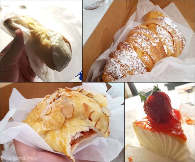 Doces que compramos no Mike's Pastry: canoli, lobster tail, strudel de maçã e strawberry cheesecake Doces que compramos no Mike's Pastry: canoli, lobster tail, strudel de maçã e strawberry cheesecake