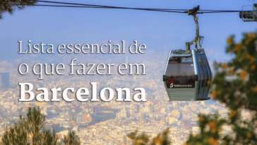 O Telefèric de Montjuïc com Barcelona ao fundo