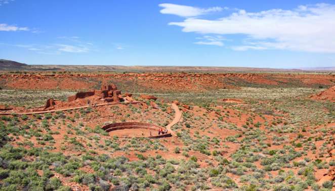 As ruínas indígenas de Wupatki representam edificações variadas espalhadas por uma ampla área